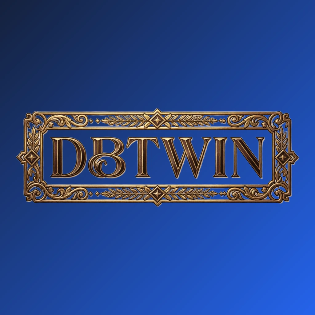 Vintage emblem logo featuring the brand DBTWIN with classic typography and an ornamental frame in a retro premium style, designed as a horizontal rectangular wordmark logo with a transparent background